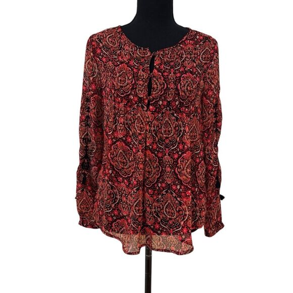 Lucky Brand Live in Love Women’s Sheer Blouse Red Paisley Print - Picture 1 of 4